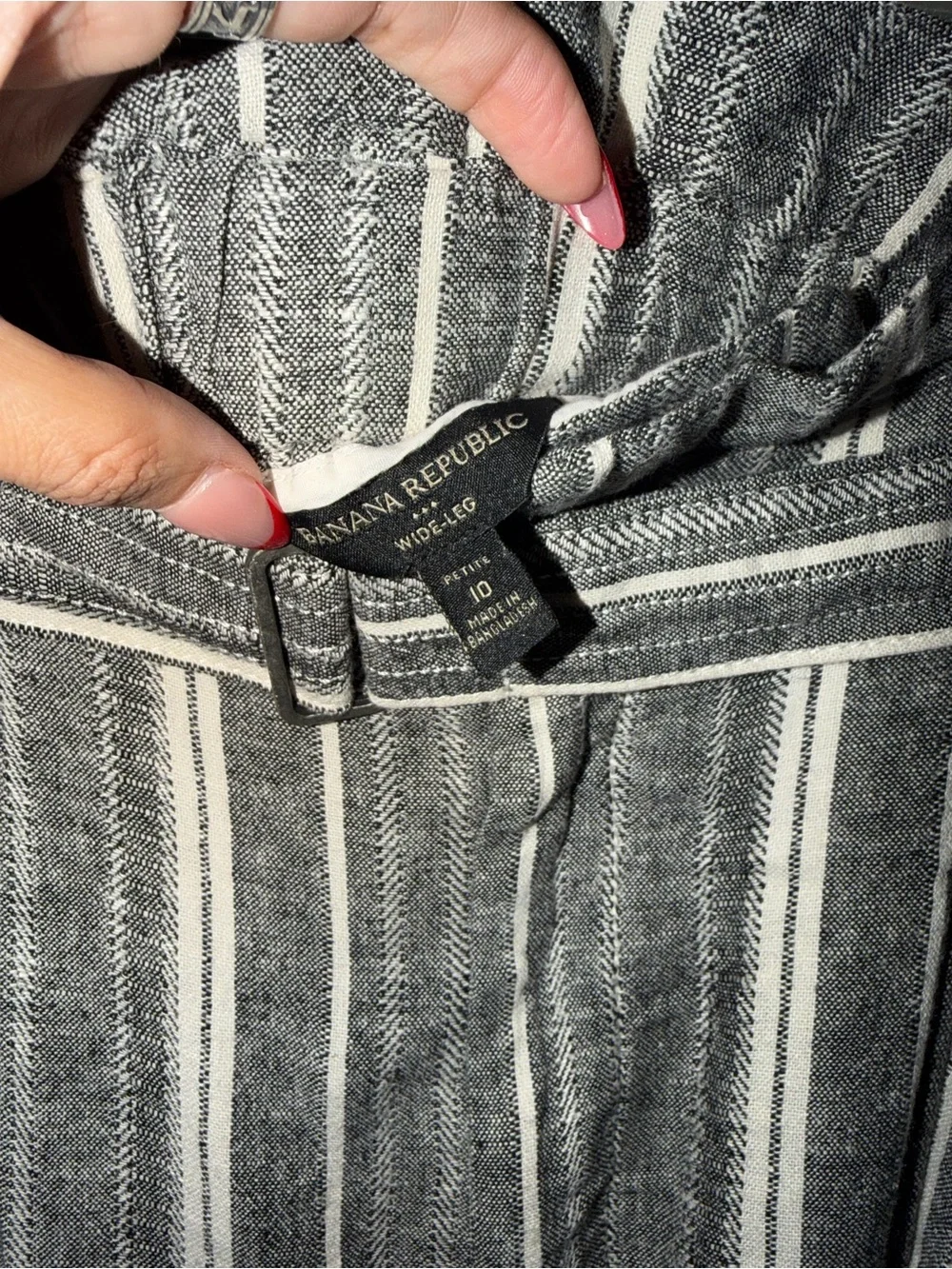 Banana Republic Paperbag Waist Wide Leg Linen Blend Pants Size 10 Gray Stripe